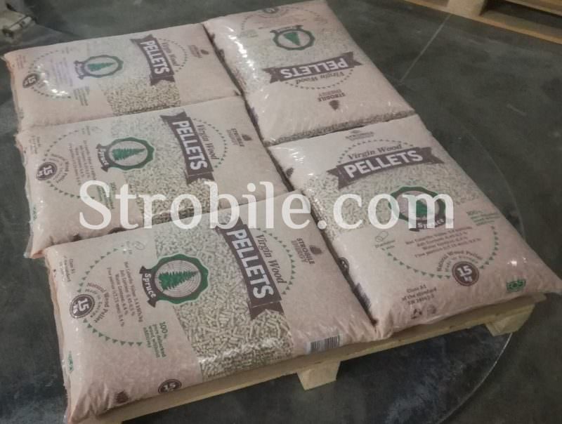 Virgin Wood Pellets Silver Fir on the pallet